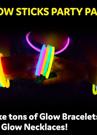 PartySticks Glow Sticks Party Supplies 100pk - 8 Inch Glow in the Dark Light Up Sticks Party Favors, Glow Party Decorations, Neon Party Glow Necklaces and Glow Bracelets with Connectors