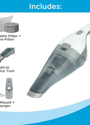 BLACK+DECKER dustbuster Cordless Handheld Vacuum, Portable Car Vacuum Cordless Rechargeable, Wall Mount, Strong Suction QuickClean (HNVC215B10)