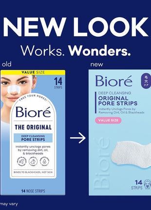 Biore Original Blackhead Remover Nose Strips, Deep Cleansing, 14 ct, 4pk | Pore-Unclogging Nose Strips, C-Bond Technology, Oil-Free, Non-Comedogenic, Deep Cleansing Skincare, 56 Strips
