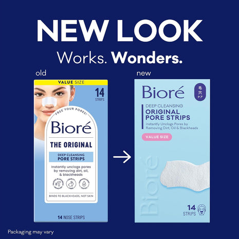 Biore Original Blackhead Remover Nose Strips, Deep Cleansing, 14 ct, 4pk | Pore-Unclogging Nose Strips, C-Bond Technology, Oil-Free, Non-Comedogenic, Deep Cleansing Skincare, 56 Strips