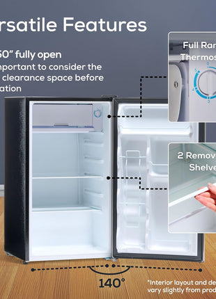 Igloo 3.2 Cu.Ft. Mini Fridge with Freezer - Single Door Compact Refrigerator with Glass Shelves for Homes, Dorms & Offices- Keep Snacks, Drinks & Frozen Foods Cool with Temperature Control Mini Fridge