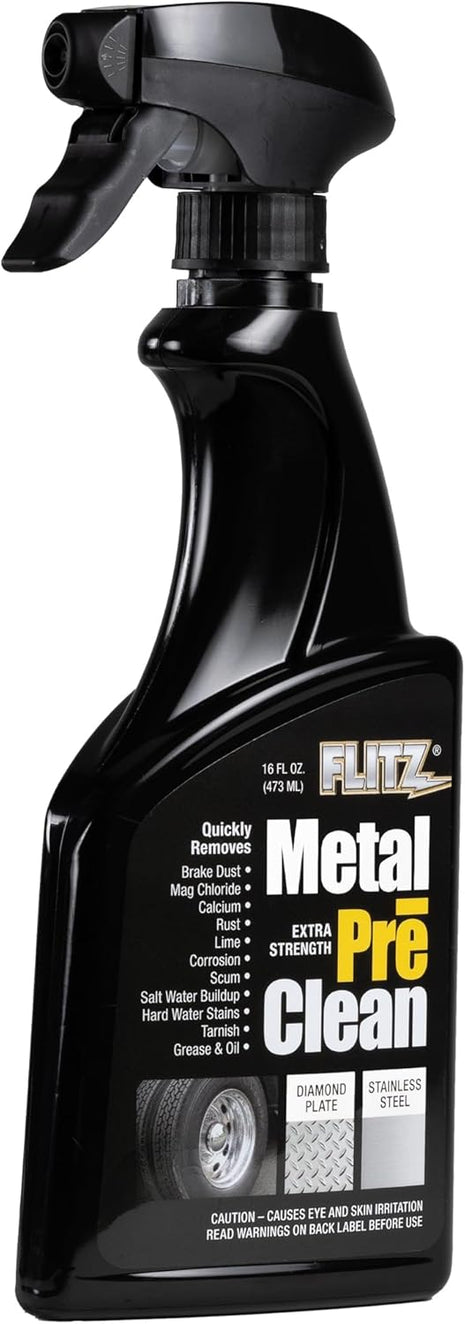 Flitz Metal Pre-Clean - 16oz of USA-Made Stainless Steel Cleaner Spray - Works on Aluminum, Brass, Copper, & More - Tarnish, Rust Remover for Metals - Non-Abrasive Aluminum Deoxidizer (1 Pack)