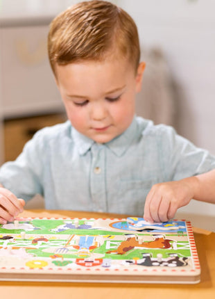 Melissa & Doug Old MacDonald's Farm Song Puzzle – 8-Piece Wooden Peg Puzzle with Light-Activated Sounds, Music Learning Toy for Toddlers and Preschoolers Ages 2+