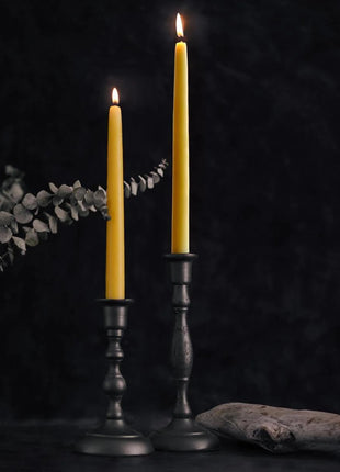 Bluecorn Beeswax Taper Candles, 8 Inch Raw Yellow, 2 Count | 100% Pure Bees Wax Candles, Unscented, Dripless & Clean Burning, Hand-Dipped in USA