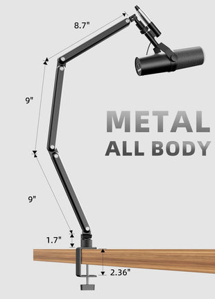 TODI Mic Arm for Lightweight Mics, Microphone Arm Rotatable, Storable Desk Mic Stand for Bear 3LB with Mount Clamp, Mic Stand Boom Arm with Cable Channel with 3/8'' 5/8'' Thread for Podcast, Gaming