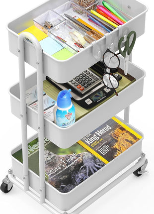 Simple Houseware 3-Tier Heavy Duty Metal Utility Rolling Cart, White