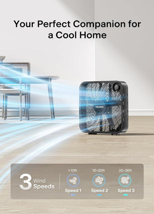 PELONIS 20 Inch Box Fan for Bedroom– 3 Speeds, 25ft/s, Floor Fan, Window Fan, Table Fan, Desktop Fan with Superior Air Throw (2295 CFM), Lightweight, 5 Blades, suitable for Office, Living Room, Garage