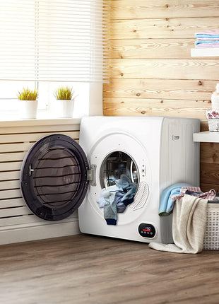 Euhomy Compact Laundry Dryer, 3.5 cu ft Front Load Stainless Steel Clothes Dryers With Exhaust Pipe, 1500W, LCD Control Panel Four-Function Portable Dryer For Apartments, Home, Dorm, White