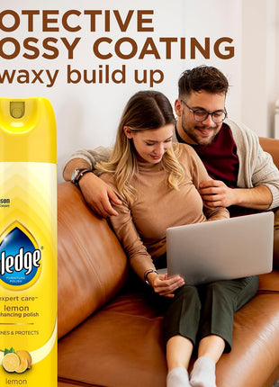 Pledge Enhancing Polish Spray, Wood Furniture & Stainless Steel Polish, Remove Dust and Fingerprints, Fast Shine and Protect, Prevent Scratches & Knicks - Lemon Scent, 9.7oz