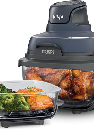 Ninja Crispi Glass Air Fryer, 4-in-1, Grey, FN101GY | Max crisp, bake, air fry, recrisp, 450F max, 4 Qt and 6 Cup containers, PFAS-free glass