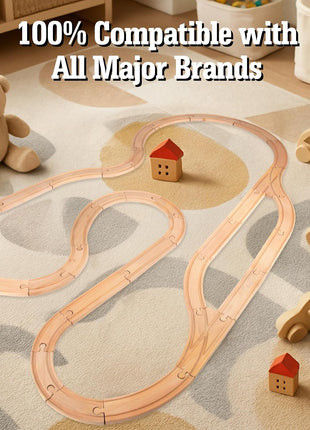 Wooden Train Track 52 Piece Set-18 Feet Of Track Expansion - 5 Distinct Pieces - 100% Compatible with All Major Brands Including Thomas Wooden Railway System: Screen Free Christmas Gift For Toddlers