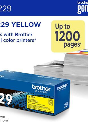 Brother Genuine TN229Y Yellow Standard Yield Printer Toner Cartridge - Print up to 1,200 Pages(1) | Brother Genuine TN229 toner with mobile tracking for reports, presentations and professional documents