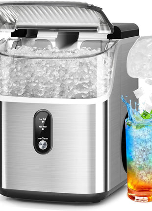 Nugget Ice Maker Countertop,34lbs/24H Portable Ice Machine with Crushed Ice | Self-Cleaning, One-Click Operation for Home, Kitchen, Office Use, Silver