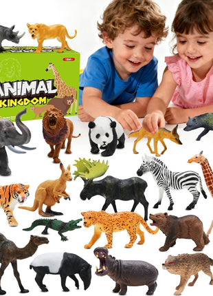 Safari Animals Figures Toys, Realistic Wild Zoo Animal Figurines, Plastic African Jungle Animals Playset for Kids Toddlers, 21Pcs Safari Toys Birthday Gifts for Boys Girls