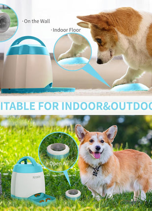 PETGEEK Automatic Dog Feeder/Treat Dispenser with Rechargeable Button Remote Control, Interactive Dog Food Puzzle & Stimulation Toys, 400ml Capacity Pet Dispensing Toy for Indoor/Outdoor Play
