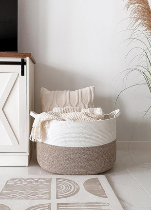 INDRESSME XXXLarge Woven Rope Blanket Basket Living Room Brown, 90L | 21.7" x 13.8" Storage baskets for toys laundry & pillows. Fits living room, bedroom or nursery décor. Soft-touch with handles