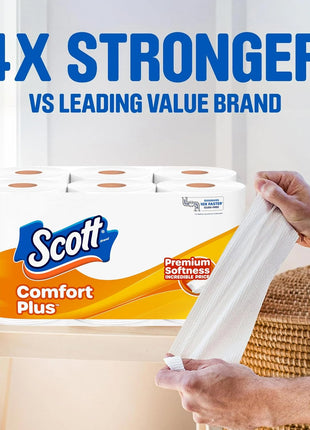 Scott ComfortPlus Toilet Paper, 12 Triple Rolls, 231 Sheets per Roll, Septic-Safe, 1-Ply Toilet Tissue