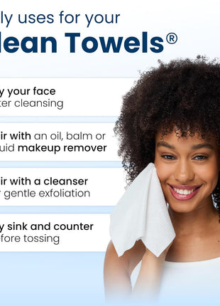 Clean Skin Club Clean Towels XLｮ, 100% USDA Biobased Face Towel, Disposable Face Towelette, Eczema Association Accepted, Makeup Remover Dry Wipes, Ultra Soft, 1 Pack, 50 Ct