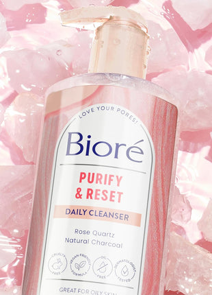 Biore Rose Quartz + Charcoal Daily Purifying Cleanser, Oil Free, 6.77 Oz | Dermatologist Tested, Cruelty Free, Removes Impurities, Energizes Complexion, Fresh Clean Feel