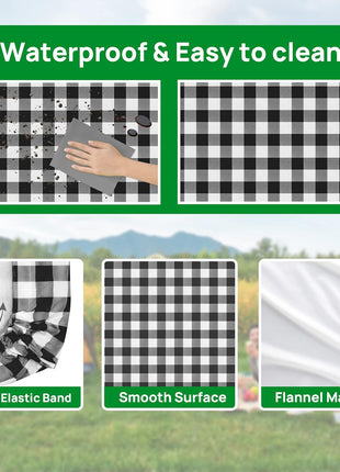 RNOONY Vinyl Fitted Picnic Table Cover with Bench Covers and Bag, 6ft Outdoor Waterproof Windproof Tablecloth with Elastic Edges. Camping RV Gear Campers Must Have 72x30 Inches 4 Pcs Set (Black)