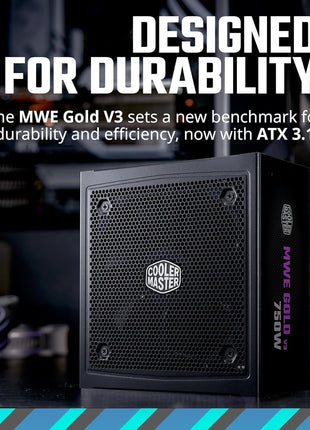 Cooler Master MWE Gold 750 V3 Power Supply, PCIe 5.1 Ready | Certification Cybenetics Platinum & Noise A, 80 PLUS Gold, 750W, ATX 3.1, 12V-2x6 Cable, Zero-RPM Silent Mode, Fully Modular