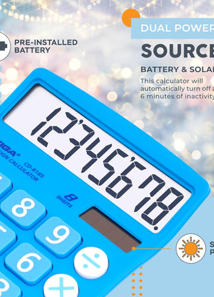 CATIGA Desktop Calculator 8 Digit with Solar Power and LCD Display, Big Buttons, for Home, Office, School, Class and Business, 4 Function Small Basic Calculators for Desk, CD-8185