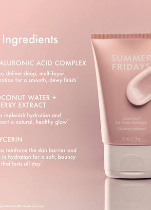 Summer Fridays Cloud Dew® Gel Cream Moisturizer - Lightweight Facial Moisturizer with Hyaluronic Acid, Coconut Water, Cherry Extract + Ceramides for Skin-Plumping Hydration (1.7 Fl Oz)