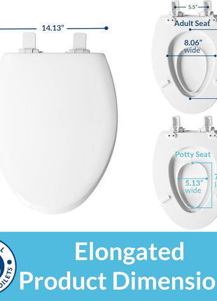 Mayfair NextStep2 Toilet Seat with Built-In Potty Training Seat, Slow-Close, Removable that will Never Loosen, Elongated, White