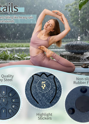 Steel Tongue Drum 6 Inche 11 Note Steel Drums Rain Chime,Raindrop Drum,Rain Drum for Outside Garden(Dark Blue)