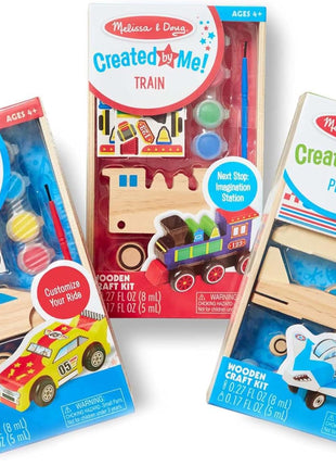 Melissa & Doug Decorate-Your-Own Wooden Craft Kits Set - Plane, Train, and Race Car