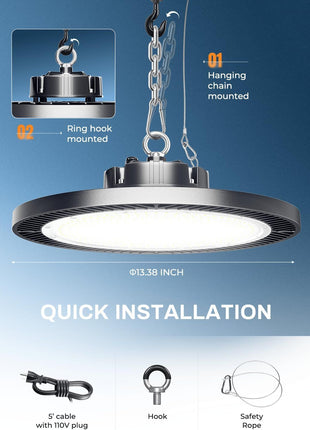ELEKICO Super Bright 250w UFO LED High Bay Light 35000lm with Plug 5ft Cable (Eqv.1000w Mh/Hps/Hid),5000k High Bay Led Shop Lights Garage Lighting for Garage Factory Workshop Warehouse Barn -6pack