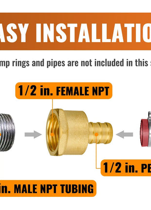 6-Pack 1/2" PEX to 1/2" Female NPT Brass Fittings, UPC Certified