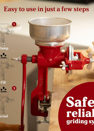 Estrella Cast Iron Manual Corn Grinder, Hand Grain Mill, Molino de Maiz Manual, Red Molino for Corn, Nixtamal, Masa, Coffee & Spices