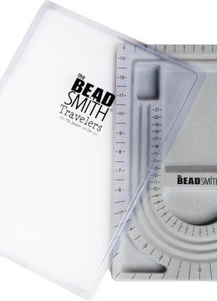 The Beadsmith Bead Board with Cover, Grey Flocked | 3 U-Shaped Channels, 6 Recessed Compartments,13.25 x 9.75 inches, Design Boards for Creating Bracelets, Necklaces and More