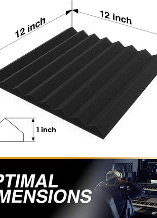 52 Pack Acoustic Panels 1 X 12 X 12 Inches - Acoustic Foam - High Density- Soundproof Studio Wedges - Charcoal