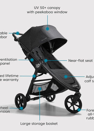 Baby Jogger City Mini GT2 All-Terrain Stroller Black Complete with Adjustable Handlebar Hand-Operated Parking Brake and car seat Adapter