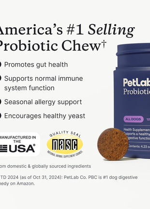 PetLab Co. Probiotics for Dogs, Support Gut Health, Occasional Diarrhea, Digestive Health & Seasonal Allergies - Pork Flavor - 30 Soft Chews - Packaging May Vary
