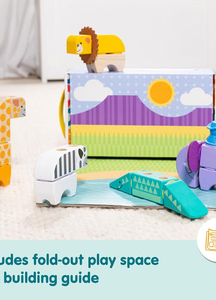 Melissa & Doug BlockablesTM Safari Snap and Play, Mix and Match Connectable Wooden Building Blocks Play Set Toy for Preschool Boys and Girls (34 Pcs)