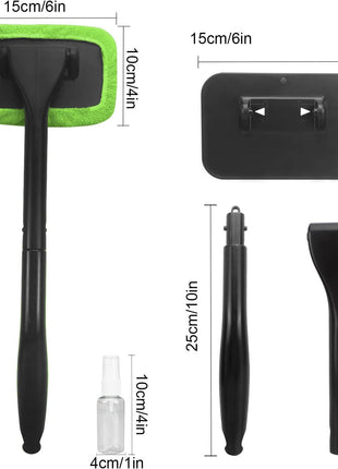 Car Windshield Cleaning Tool, Windshield Cleaner with 4 Washable and Reusable Microfiber Pads and Extendable Handle, for Auto Glass Wiper