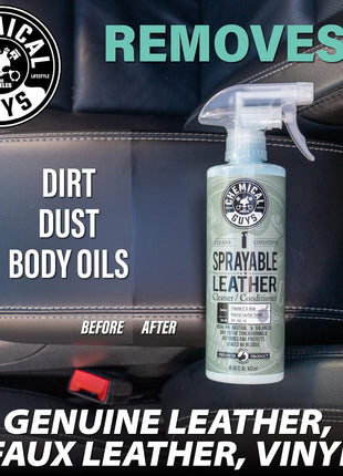Chemical Guys Sprayable Leather Cleaner and Conditioner in One - Cleans, Conditions, and Protects Leather, Vinyl, Faux & More, Safe for Cars, Furniture & Apparel - 16 oz