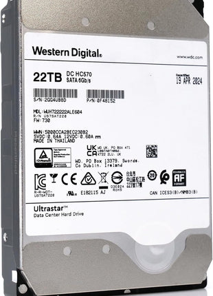 Western Digital HGST Ultrastar HC570 WUH722222ALE604 0F48152 22TB 7.2K RPM SATA 6Gb/s 512e Power Disable 3.5in Enterprise Hard Drive