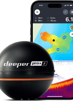 Deeper PRO+ 2 Sonar Fish Finder - Portable Fish Finder and Depth Finder For Kayaks, Boats and Ice Fishing with GPS Enabled | Castable Deeper Fish Finder with FREE User Friendly App