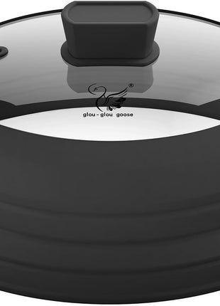 Microwave Splatter Cover Glass Splatter Guard Lid with Collapsible Silicone for Food Pot Cover Plate Cover 10.8 inch Black