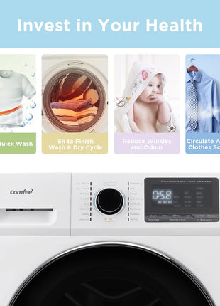 COMFEE' 24" Washer and Dryer Combo 2.7 cu.ft 26lbs Washing Machine Steam Care, Overnight Dry, No Shaking Front Load Full-Automatic Machine, Dorm White