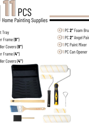 Bates- Paint Roller Kit, 19 pcs, Roller Set with Microfiber Sleeves & Frame | for Walls, Cabinets, Interior and Exterior Painting