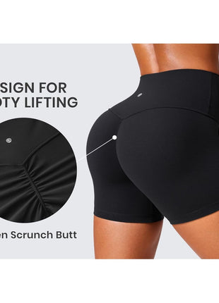 CRZ YOGA Secretsculpt Womens Butterlift High Waist Scrunch Butt Biker Shorts 4 Inches - No Front Seam Workout Gym Booty Black Medium