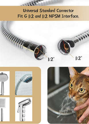 Klabb 59 Inch/150cm Stainless Steel Handheld Shower Hose, Flexible and Durable Replacement Hose with Brass Insert and Nut