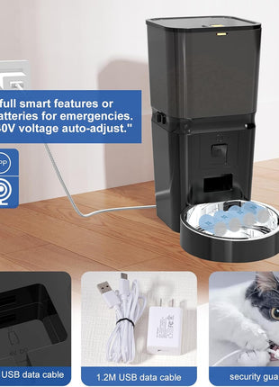 Automatic Cat & Dog Feeder with Camera, 6L Smart WiFi Pet Food Dispenser for Small Pets - Timed Feeding App, Battery Backup, Voice Recorder, Night Vision & Portion Control