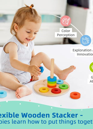 TOOKYLAND Montessori Toys for 1 Year Old, 8 in 1 Learning Educational Set | Wooden Toys Set (Includes Stacking Cups, 3-in-1 Educational Box, Pound Bench, Shape Puzzle and More)