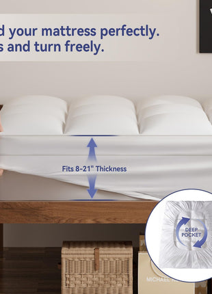 ELEMUSE Twin XL Mattress Topper for College Dorm, Thick Pillow Top Bed Pad | Extra long twin mattress pad with deep pocket, plush college dorm room essential for girls & guys, ideal for back to school